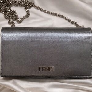 Fendi Shimmering Silver Chain Clutch
